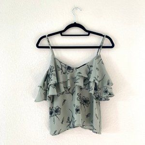 Forever 21 Teal Open-Shoulder Floral Tank Top